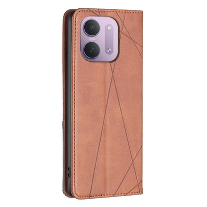 For Redmi 15C 5G/4G Global 171/Poco C85 4G Rhombus Texture Magnetic Leather Phone Case - Brown - EDA007060624D