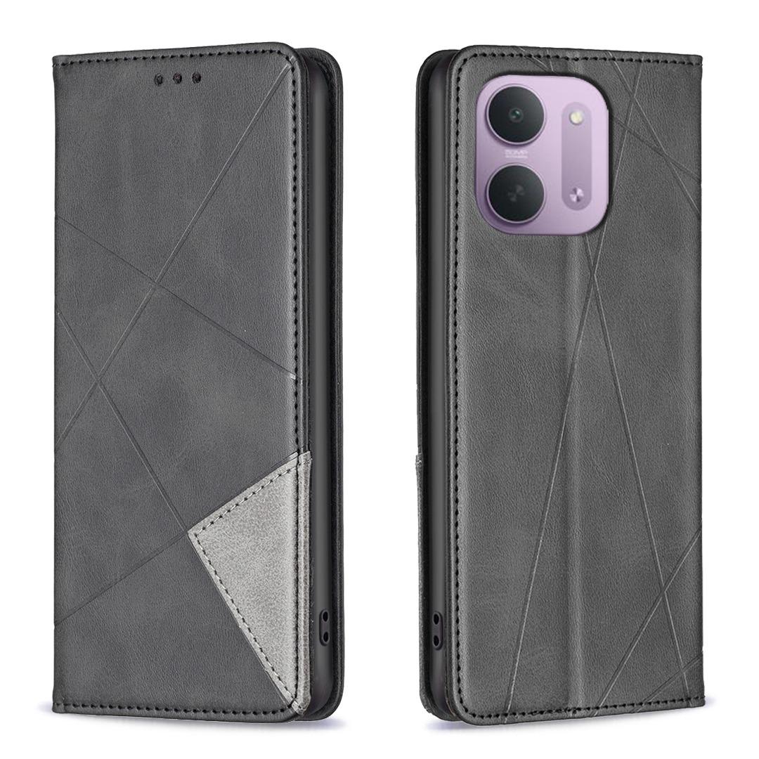 For Redmi 15C 5G/4G Global 171/Poco C85 4G Rhombus Texture Magnetic Leather Phone Case - Black - EDA007060624E