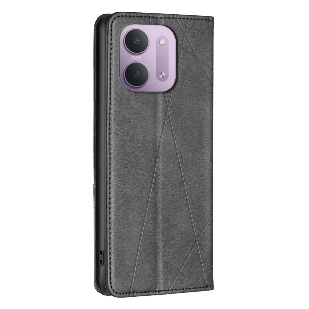 For Redmi 15C 5G/4G Global 171/Poco C85 4G Rhombus Texture Magnetic Leather Phone Case - Black - EDA007060624E