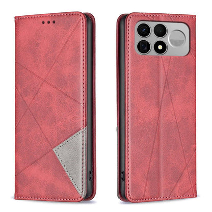 For Redmi K100 Pro Max 5G Rhombus Texture Magnetic Leather Phone Case - Red - EDA007060625A