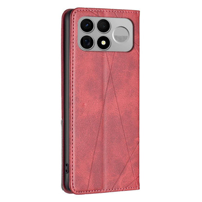 For Redmi K100 Pro Max 5G Rhombus Texture Magnetic Leather Phone Case - Red - EDA007060625A