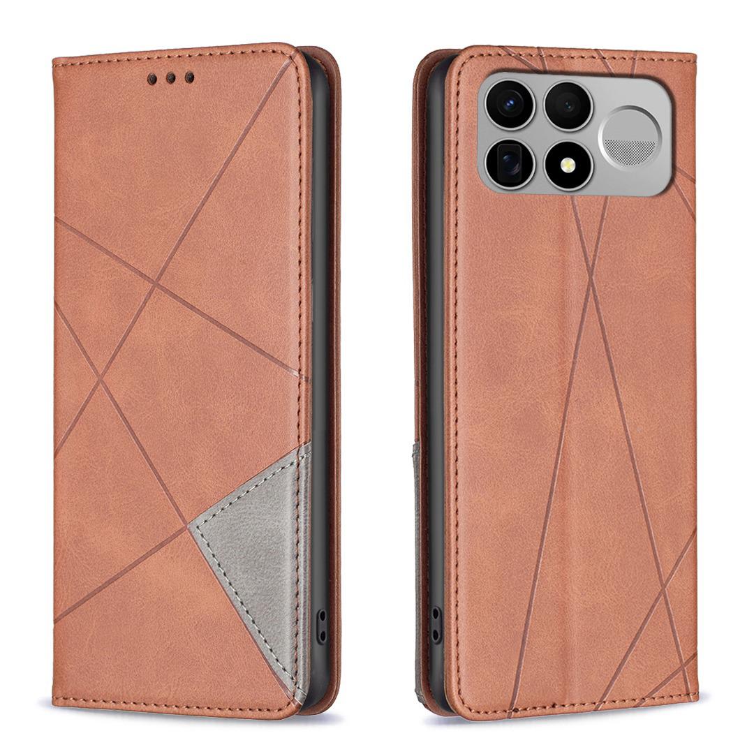 For Redmi K100 Pro Max 5G Rhombus Texture Magnetic Leather Phone Case - Brown - EDA007060625D