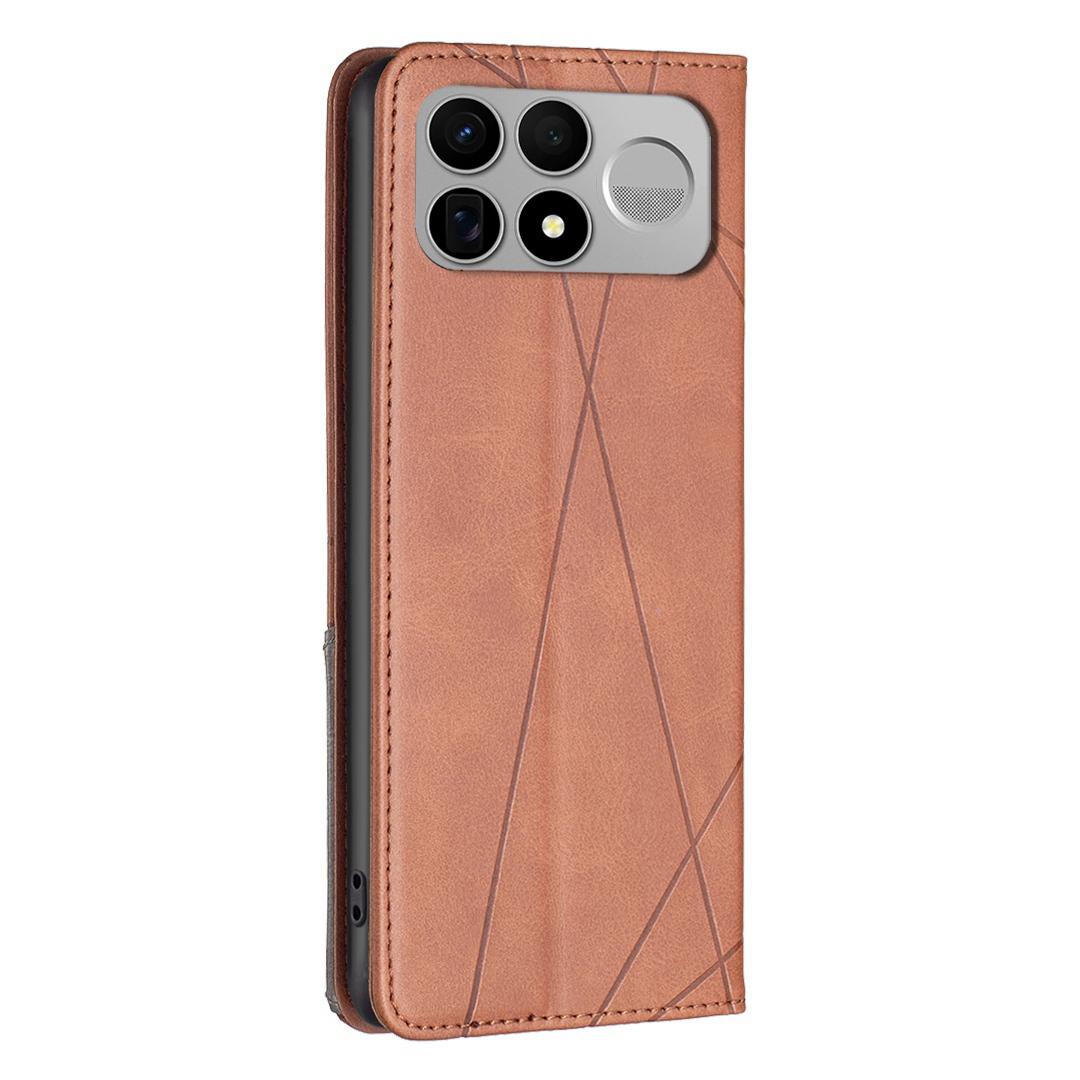 For Redmi K100 Pro Max 5G Rhombus Texture Magnetic Leather Phone Case - Brown - EDA007060625D