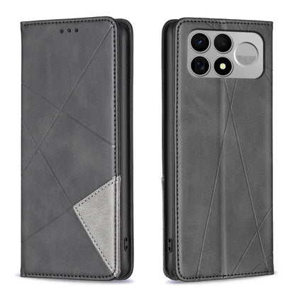 For Redmi K100 Pro Max 5G Rhombus Texture Magnetic Leather Phone Case - Black - EDA007060625E