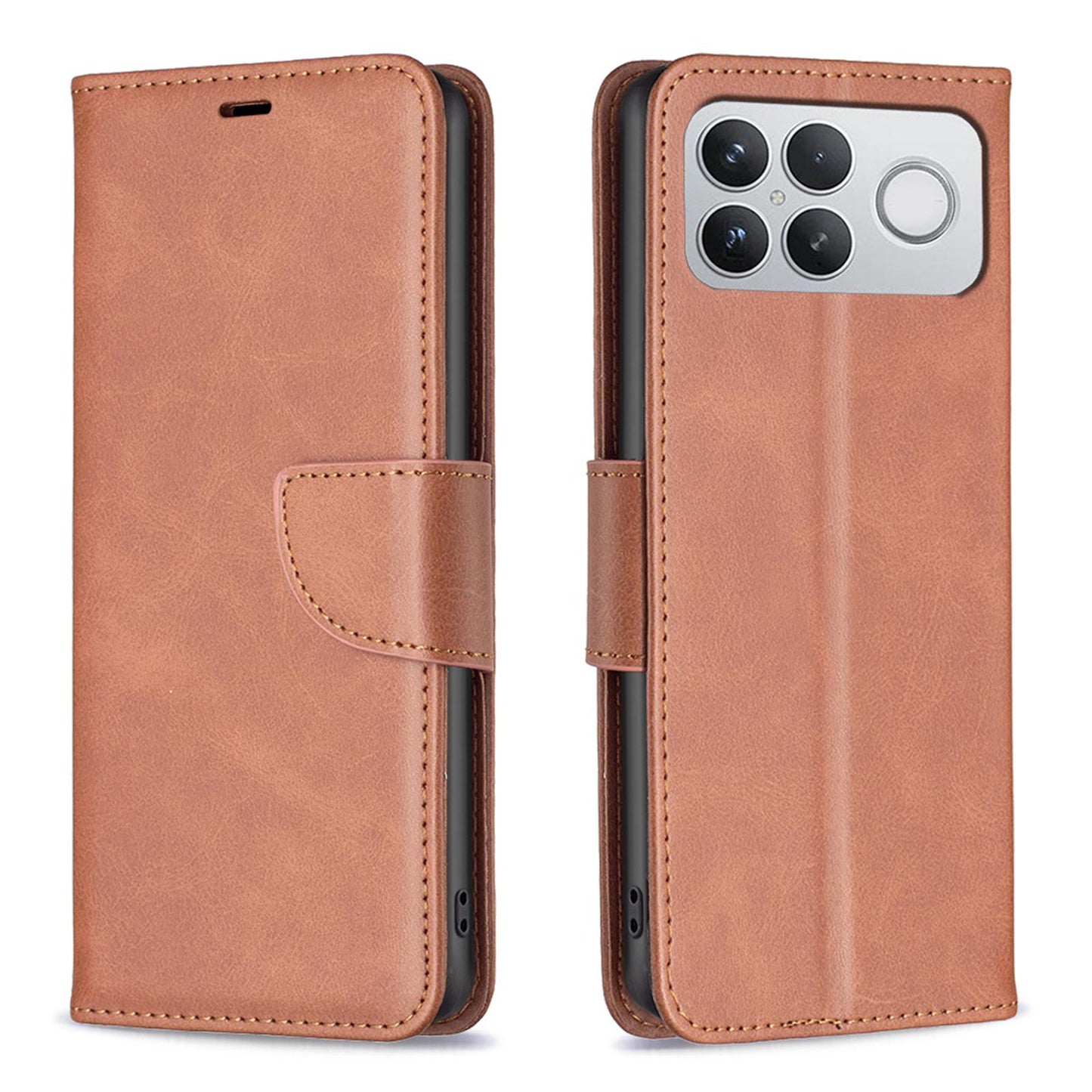 For Redmi K90 Pro Max/Poco F8 Ultra Lambskin Texture Pure Color Flip Leather Phone Case(Brown)