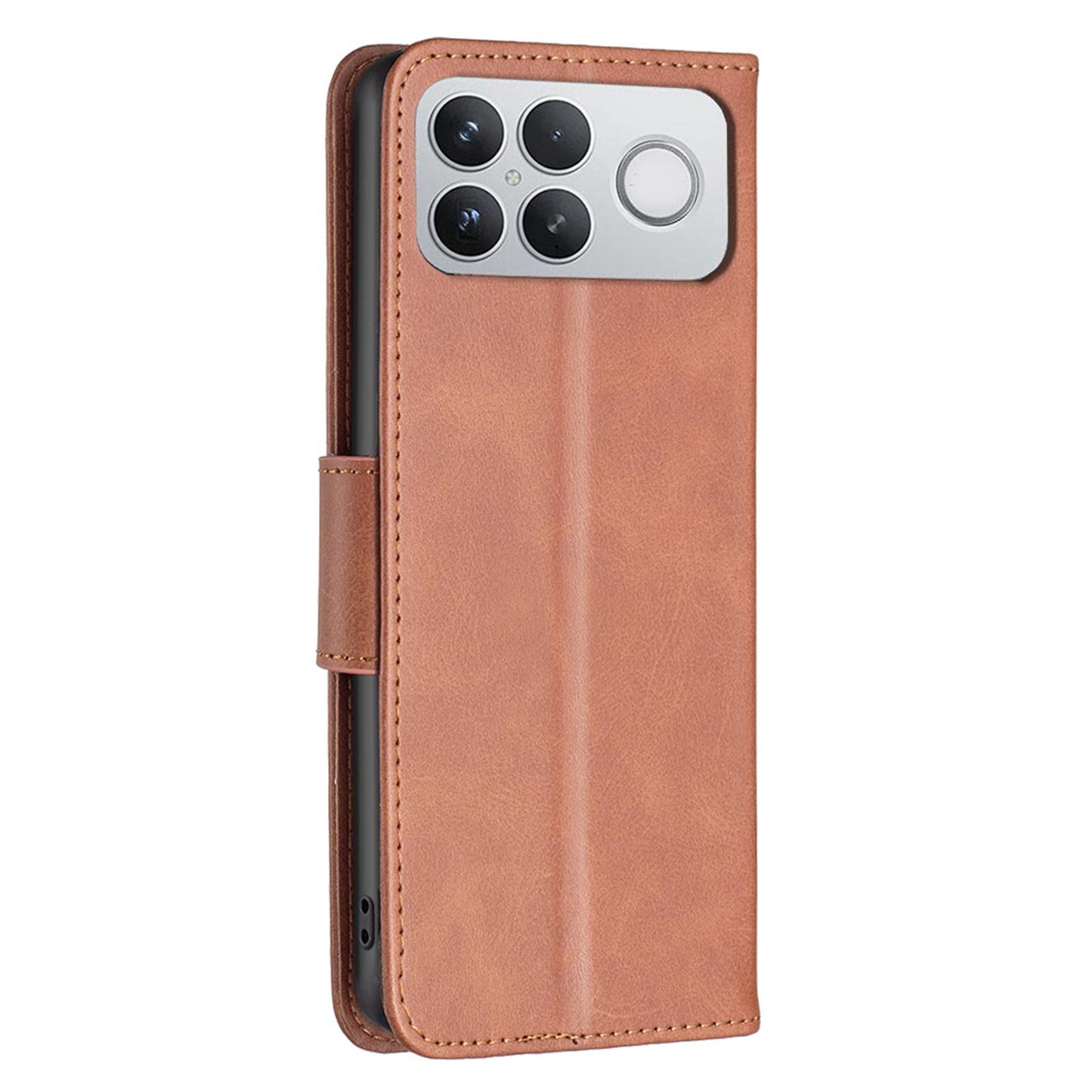 For Redmi K90 Pro Max/Poco F8 Ultra Lambskin Texture Pure Color Flip Leather Phone Case(Brown)