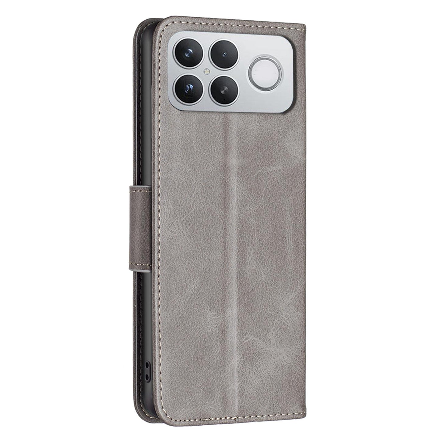 For Redmi K90 Pro Max/Poco F8 Ultra Lambskin Texture Pure Color Flip Leather Phone Case(Grey)