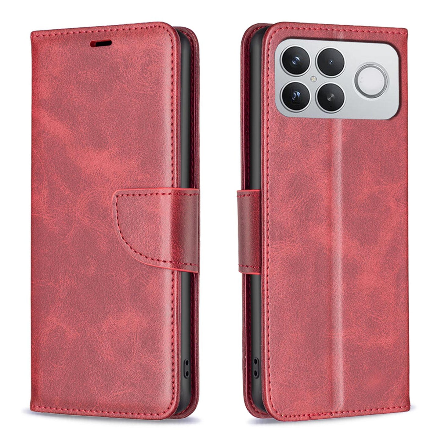 For Redmi K90 Pro Max/Poco F8 Ultra Lambskin Texture Pure Color Flip Leather Phone Case(Red)