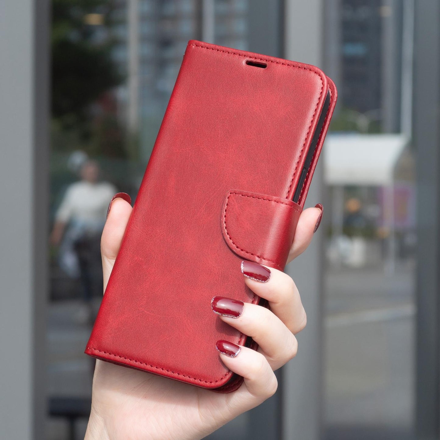 For Redmi K90 Pro Max/Poco F8 Ultra Lambskin Texture Pure Color Flip Leather Phone Case(Red)