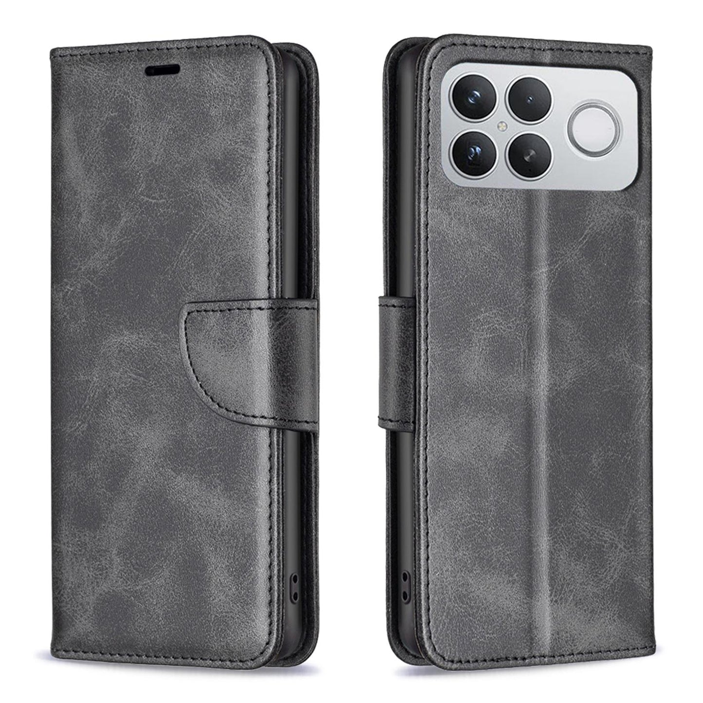 For Redmi K90 Pro Max/Poco F8 Ultra Lambskin Texture Pure Color Flip Leather Phone Case(Black)