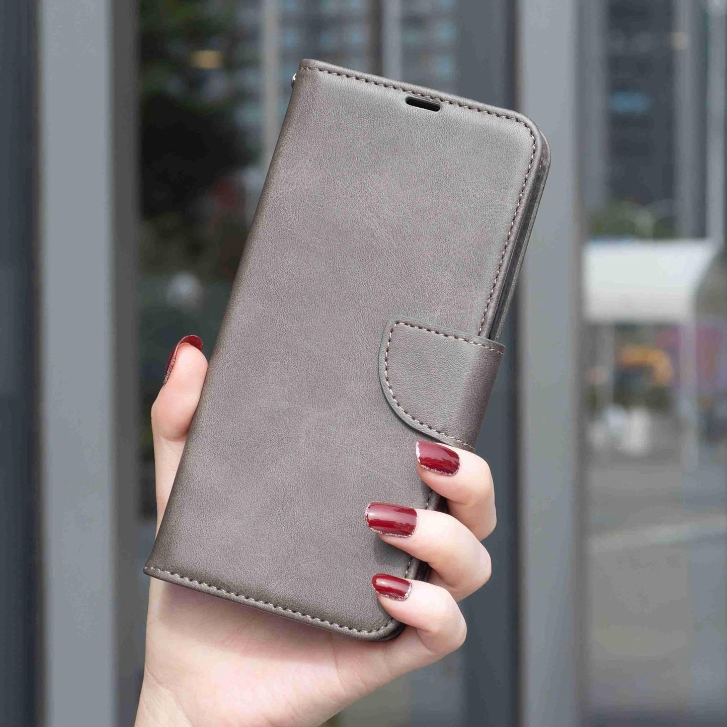 For Redmi Note 17 Pro 5G Global 163mm Lambskin Texture Pure Color Flip Leather Phone Case(Grey)