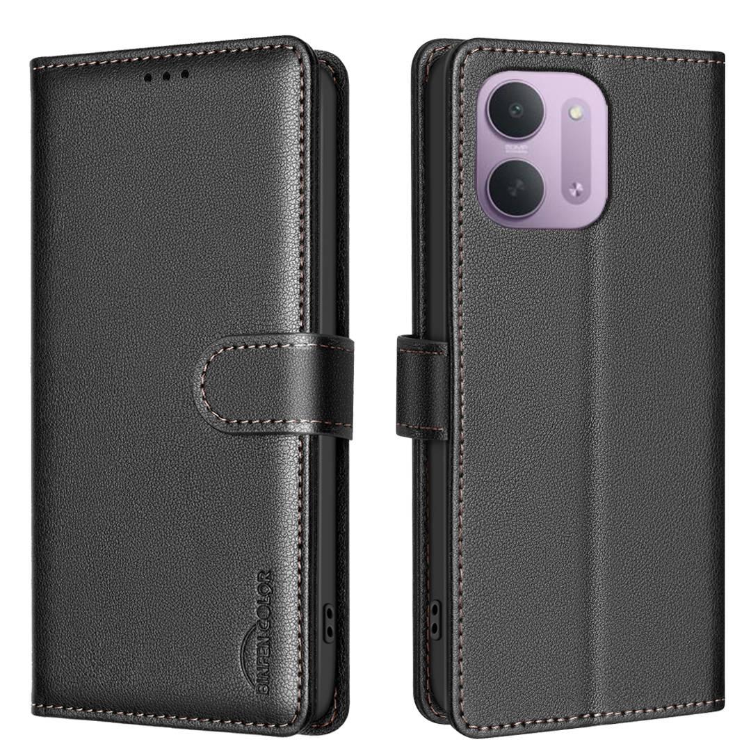 For Redmi 15C 5G/4G Global 171/Poco C85 4G Litchi Texture RFID Anti-theft Leather Phone Case - Black - EDA007061825A