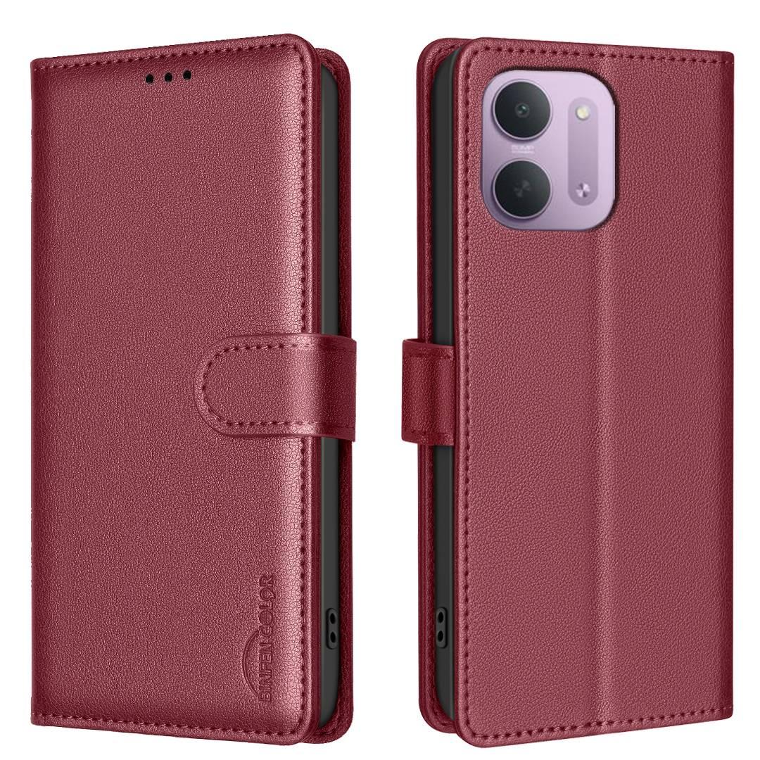 For Redmi 15C 5G/4G Global 171/Poco C85 4G Litchi Texture RFID Anti-theft Leather Phone Case - Red - EDA007061825B