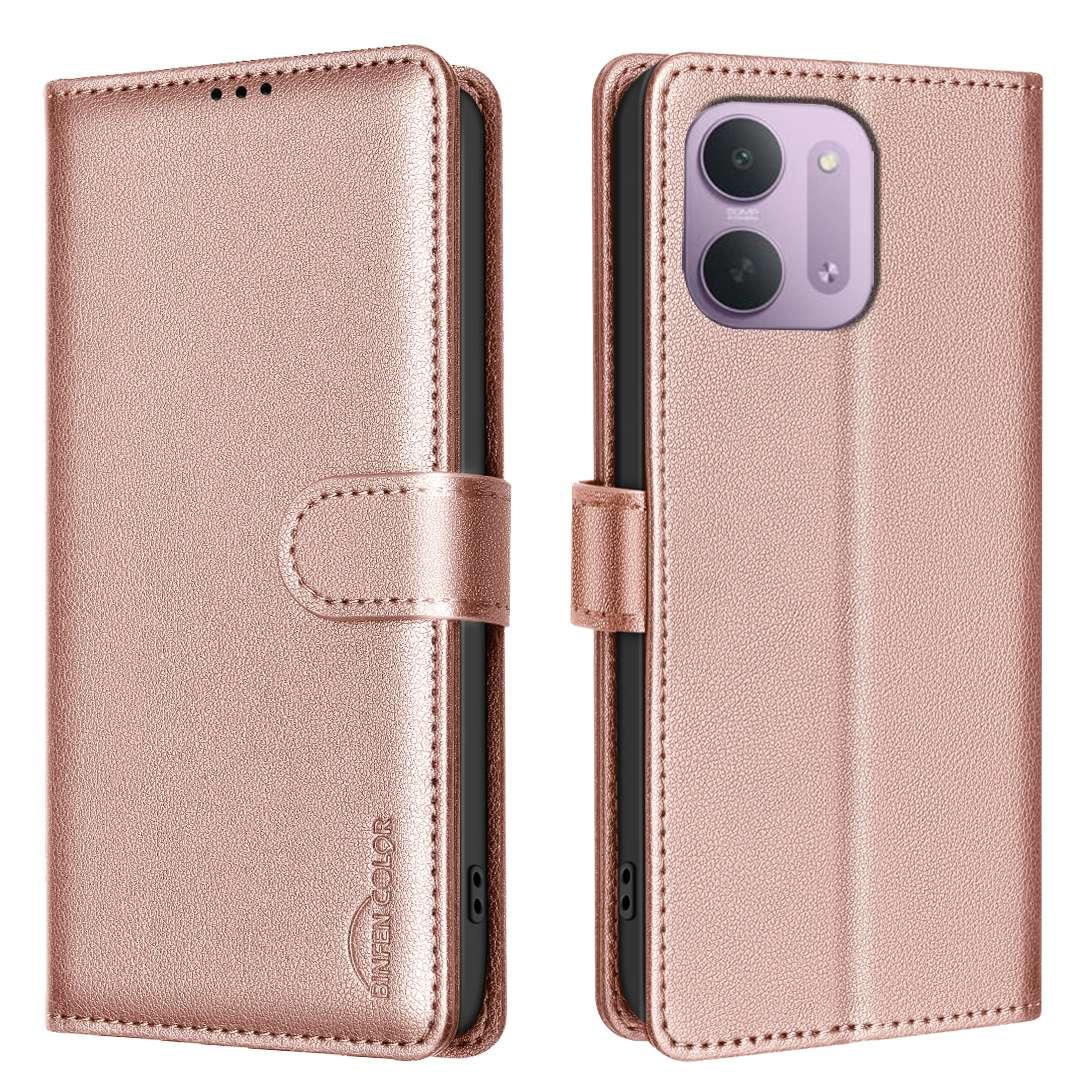 For Redmi 15C 5G/4G Global 171/Poco C85 4G Litchi Texture RFID Anti-theft Leather Phone Case - Gold - EDA007061825C
