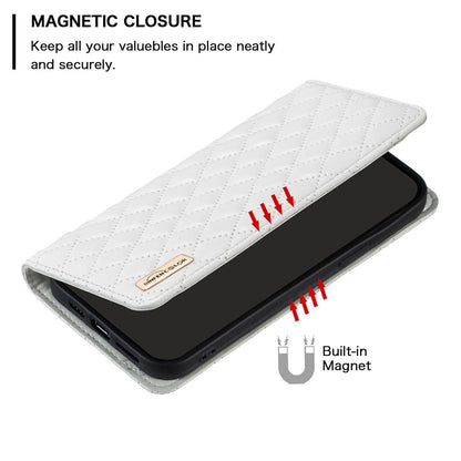 For Redmi 17 4G / 5G Global 170mm Diamond Lattice Magnetic Leather Flip Phone Case(White)