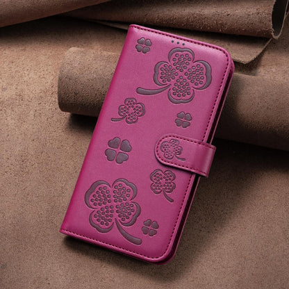 For Redmi K90 Max 5G Four-leaf Embossed Leather Phone Case - Rose Red - EDA007062306A