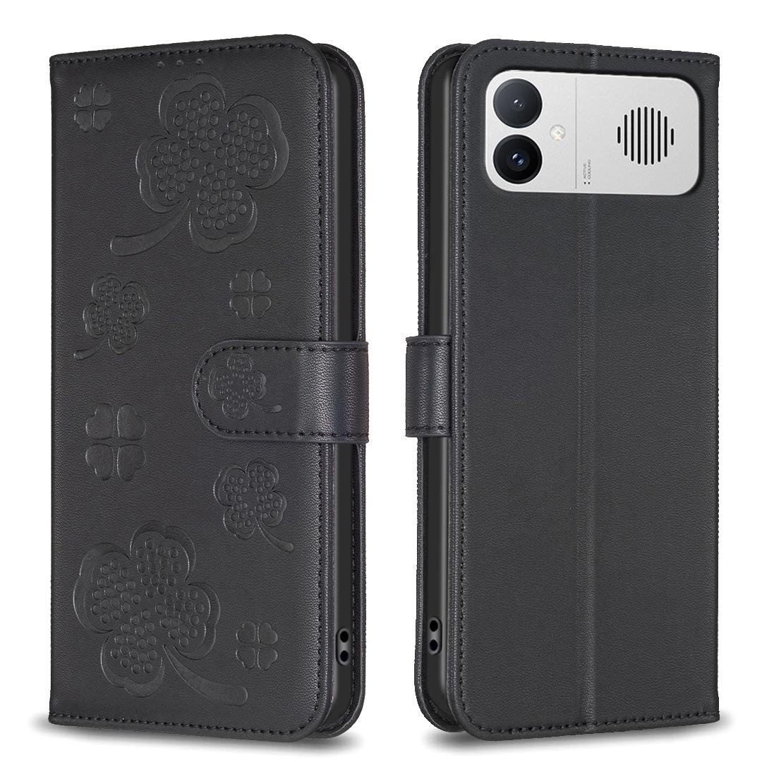 For Redmi K90 Max 5G Four-leaf Embossed Leather Phone Case - Black - EDA007062306C