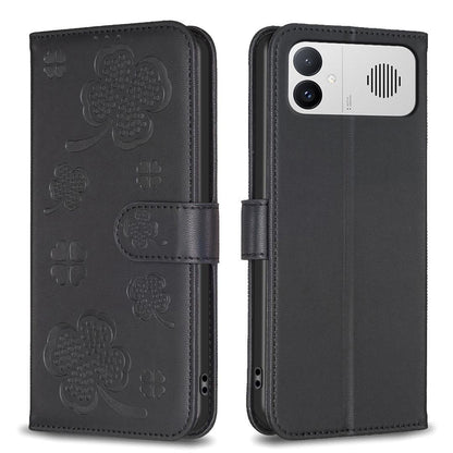 For Redmi K90 Max 5G Four-leaf Embossed Leather Phone Case - Black - EDA007062306C