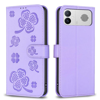 For Redmi K90 Max 5G Four-leaf Embossed Leather Phone Case - Purple - EDA007062306D