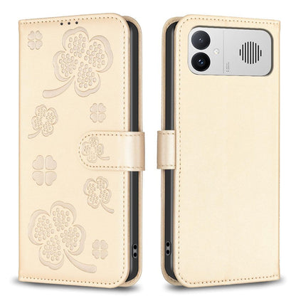For Redmi K90 Max 5G Four-leaf Embossed Leather Phone Case - Gold - EDA007062306E