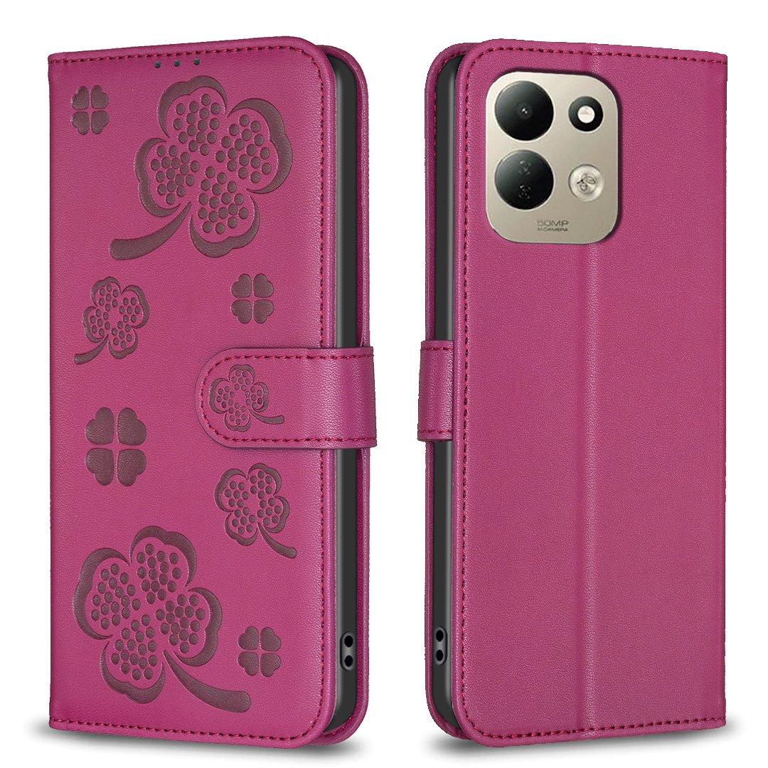 For Redmi 17 4G / 5G Global 170mm Four-leaf Embossed Leather Phone Case(Rose Red)