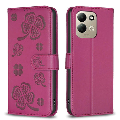 For Redmi 17 4G / 5G Global 170mm Four-leaf Embossed Leather Phone Case(Rose Red)