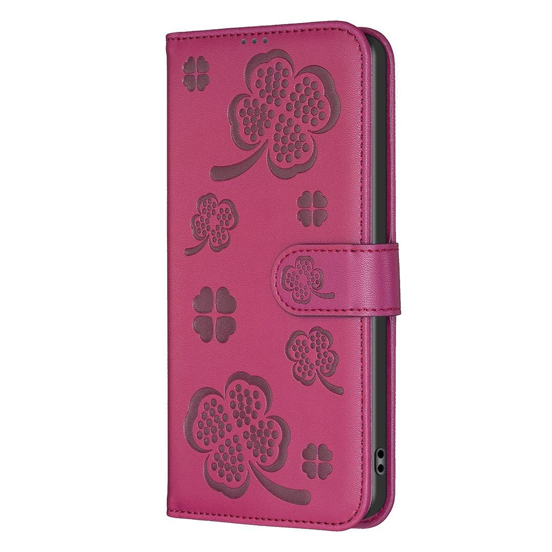 For Redmi 17 4G / 5G Global 170mm Four-leaf Embossed Leather Phone Case(Rose Red)