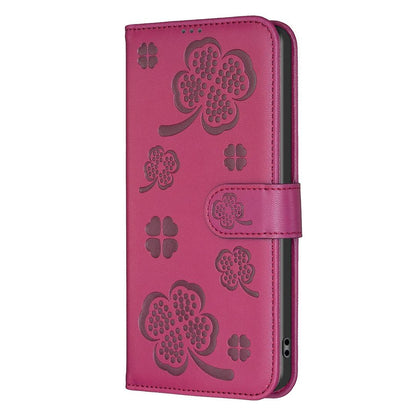 For Redmi 17 4G / 5G Global 170mm Four-leaf Embossed Leather Phone Case(Rose Red)