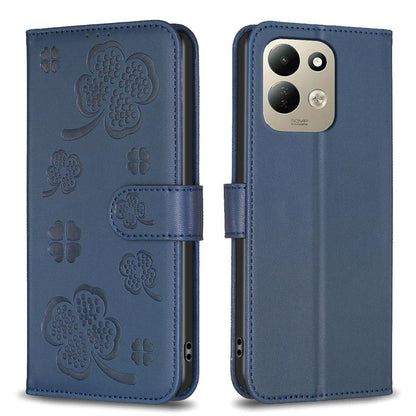 For Redmi 17 4G / 5G Global 170mm Four-leaf Embossed Leather Phone Case(Blue)