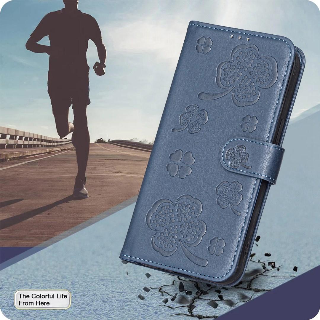 For Redmi 17 4G / 5G Global 170mm Four-leaf Embossed Leather Phone Case(Blue)