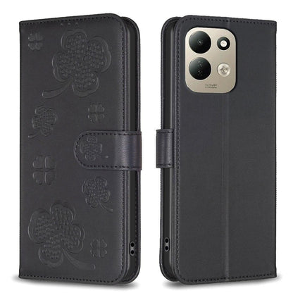 For Redmi 17 4G / 5G Global 170mm Four-leaf Embossed Leather Phone Case(Black)