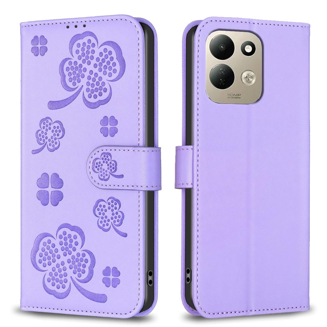 For Redmi 17 4G / 5G Global 170mm Four-leaf Embossed Leather Phone Case(Purple)