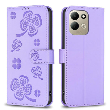 For Redmi 17 4G / 5G Global 170mm Four-leaf Embossed Leather Phone Case(Purple)