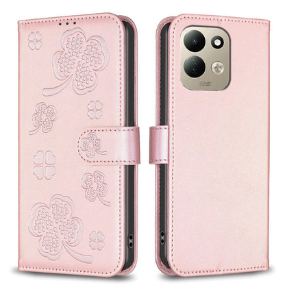 For Redmi 17 4G / 5G Global 170mm Four-leaf Embossed Leather Phone Case(Pink)