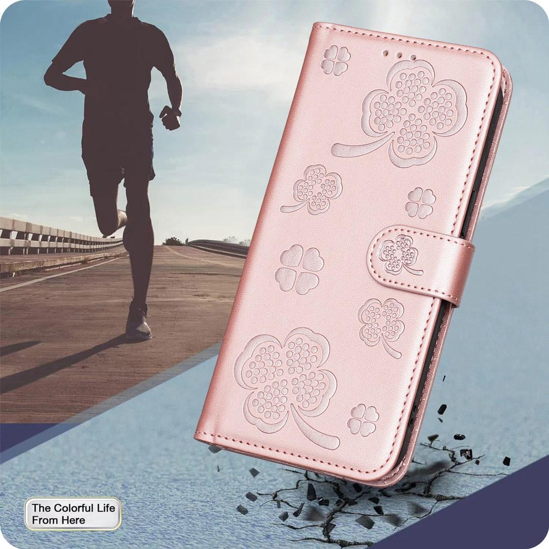 For Redmi 17 4G / 5G Global 170mm Four-leaf Embossed Leather Phone Case(Pink)