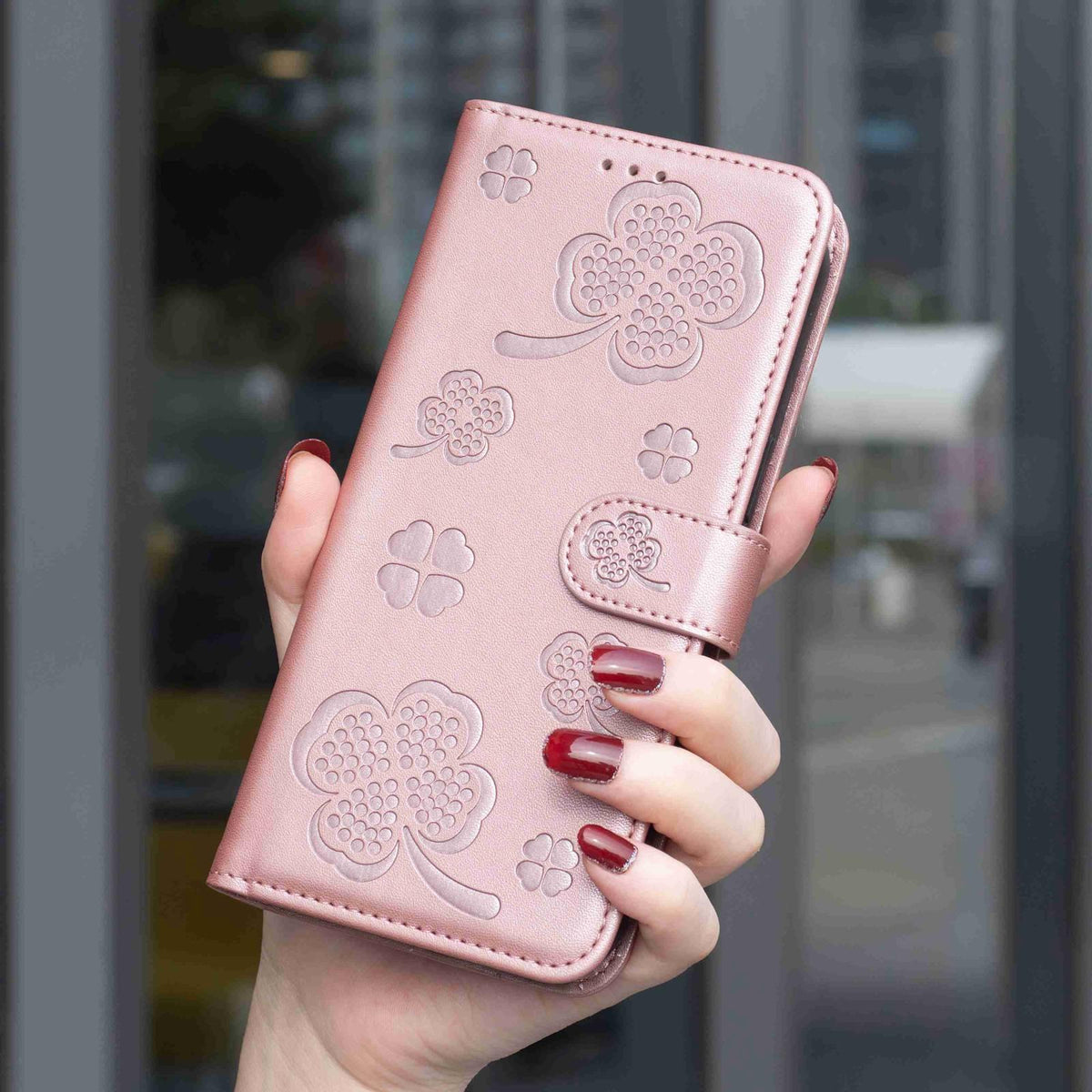 For Redmi 17 4G / 5G Global 170mm Four-leaf Embossed Leather Phone Case - Pink - EDA007062307F