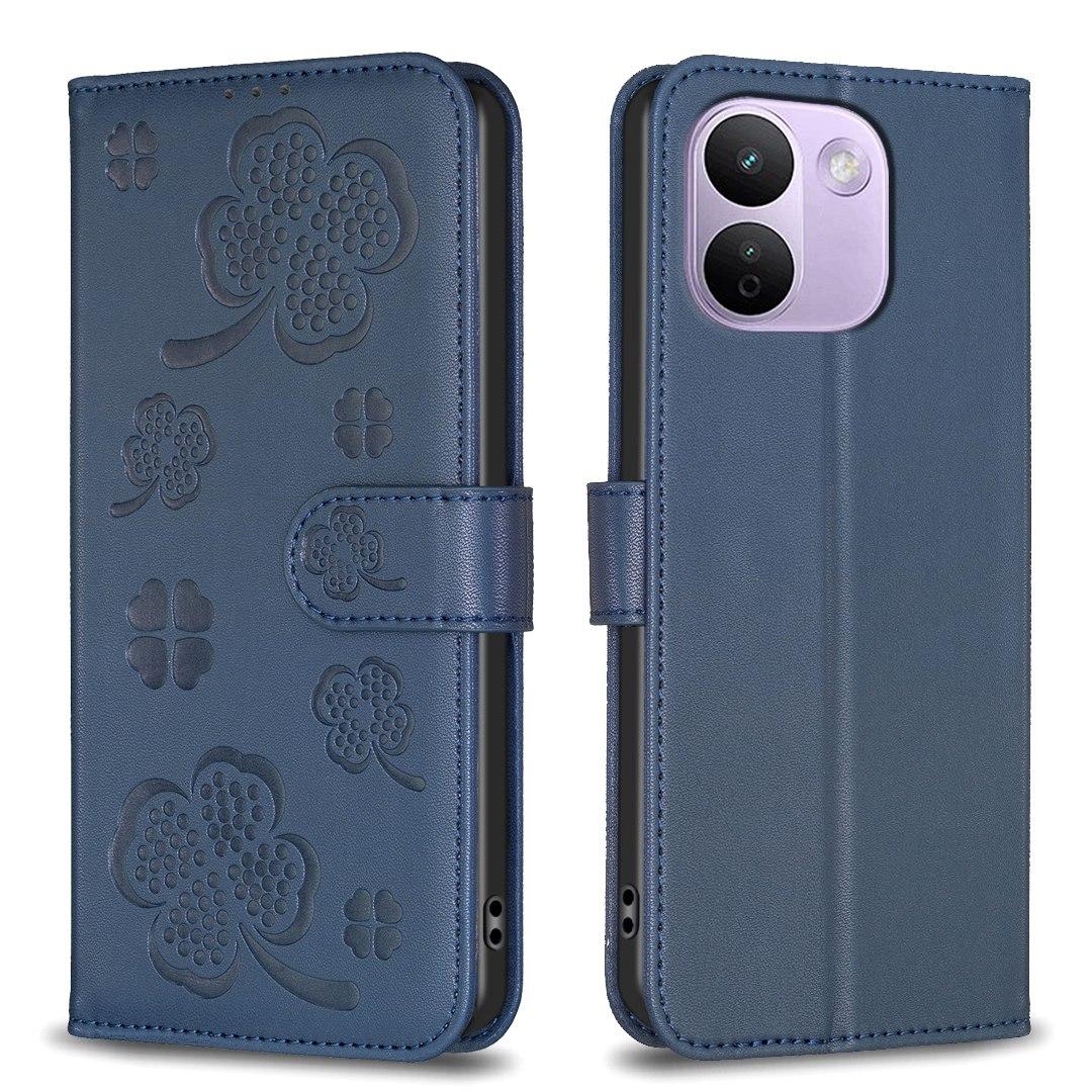 For Redmi Note 17 Pro+ 5G Global 163.4mm Four-leaf Embossed Leather Phone Case - Blue - EDA007062308B