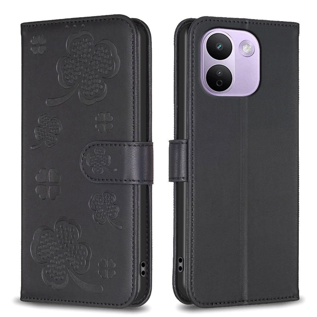 For Redmi Note 17 Pro+ 5G Global 163.4mm Four-leaf Embossed Leather Phone Case - Black - EDA007062308C