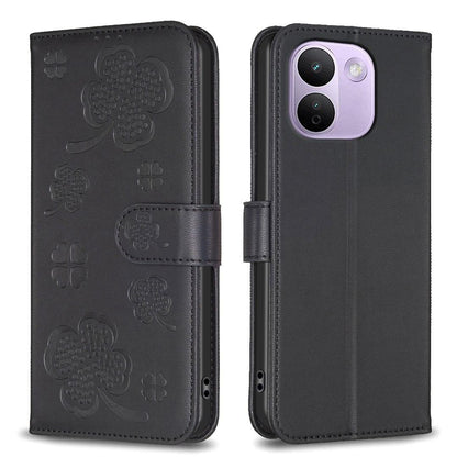 For Redmi Note 17 Pro+ 5G Global 163.4mm Four-leaf Embossed Leather Phone Case - Black - EDA007062308C