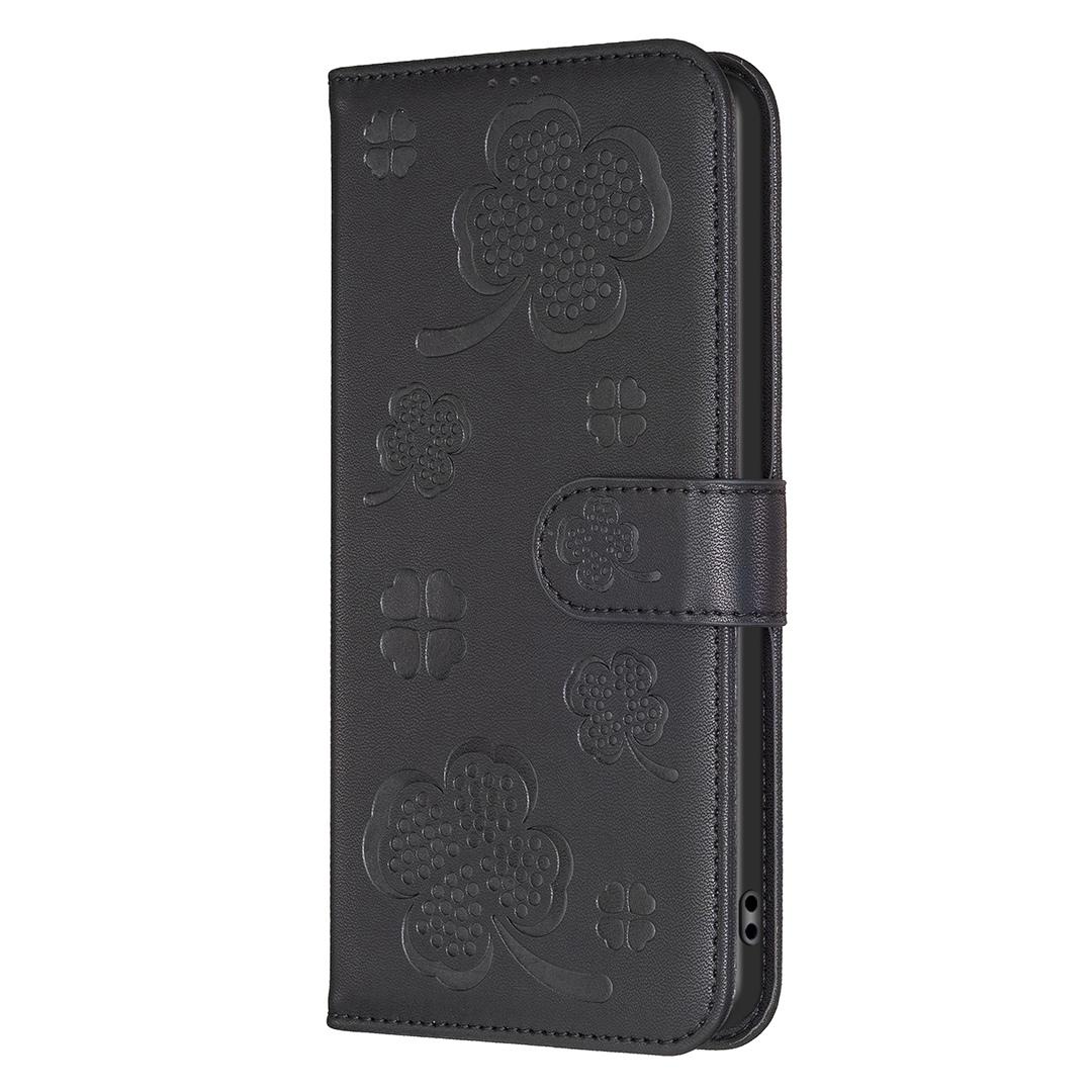 For Redmi Note 17 Pro+ 5G Global 163.4mm Four-leaf Embossed Leather Phone Case - Black - EDA007062308C