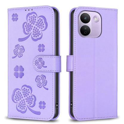 For Redmi Note 17 Pro+ 5G Global 163.4mm Four-leaf Embossed Leather Phone Case - Purple - EDA007062308D