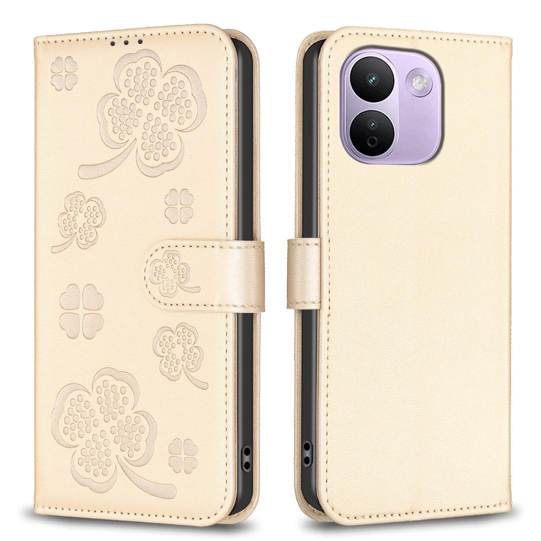 For Redmi Note 17 Pro+ 5G Global 163.4mm Four-leaf Embossed Leather Phone Case - Gold - EDA007062308E