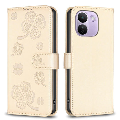 For Redmi Note 17 Pro+ 5G Global 163.4mm Four-leaf Embossed Leather Phone Case - Gold - EDA007062308E