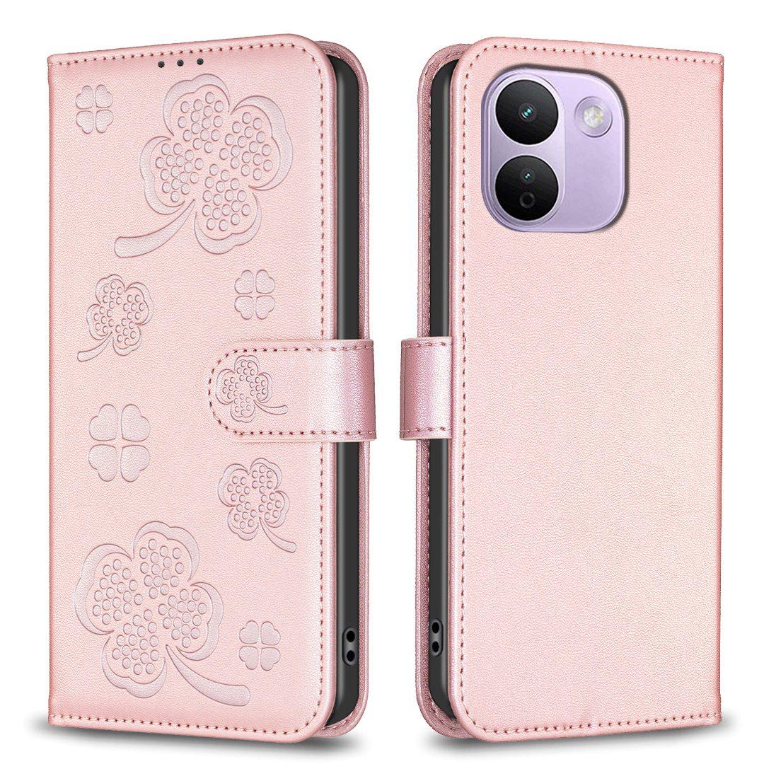 For Redmi Note 17 Pro+ 5G Global 163.4mm Four-leaf Embossed Leather Phone Case - Pink - EDA007062308F