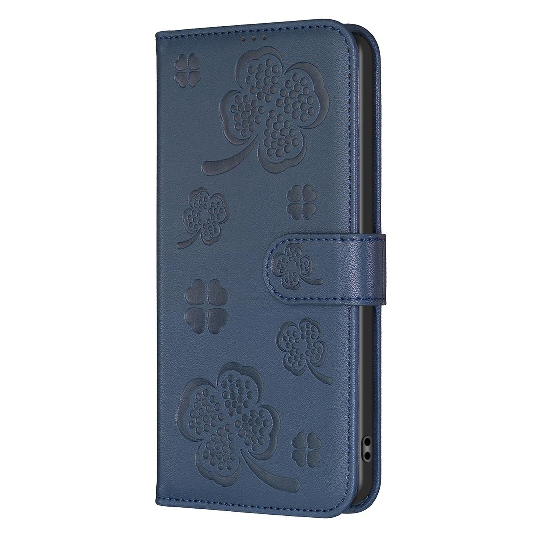 For Redmi Note 17 4G Global 171mm Four-leaf Embossed Leather Phone Case(Blue)
