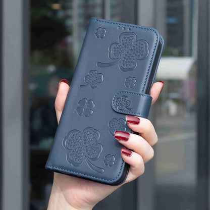 For Redmi Note 17 4G Global 171mm Four-leaf Embossed Leather Phone Case(Blue)