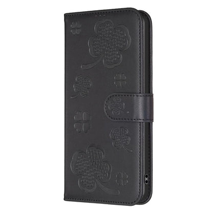 For Redmi Note 17 4G Global 171mm Four-leaf Embossed Leather Phone Case(Black)