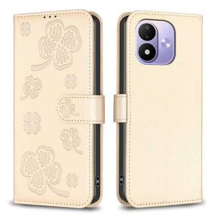 For Redmi Note 17 4G Global 171mm Four-leaf Embossed Leather Phone Case(Gold)