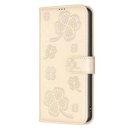 For Redmi Note 17 4G Global 171mm Four-leaf Embossed Leather Phone Case(Gold)