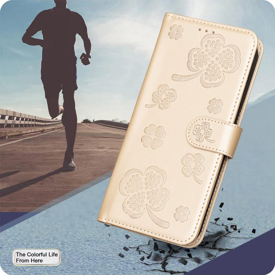 For Redmi Note 17 4G Global 171mm Four-leaf Embossed Leather Phone Case(Gold)